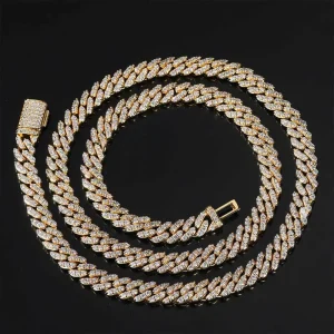 Hip Hop 8mm Zircon Diamond Cuban Link Chain Necklace for Men Gold Plated Fashion Necklace