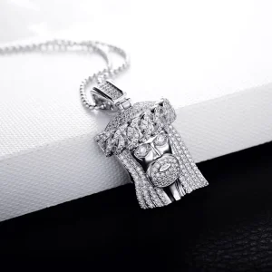 Hip Hop 925 Sterling Silver Charm Two Tone Micro Zircon Rhodium Gold Plated Gift Jesus Peace Pendant