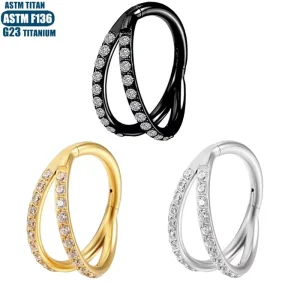 Hip Hop ASTM F136 Titanium Alloy Nose Rings Fashion Zirconia Gold Plated Nose Rings for Women Piercing Jewelry