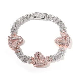Hip Hop Big Icy Hollow Heart 16mm Chunky Cuban Link Chain Women Necklace