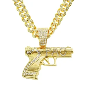 Hip Hop Big Miami Chain With Alloy and Full CZ Rhinestone Pistol Pendant Necklace