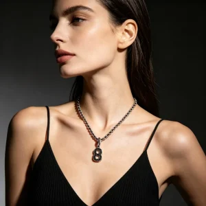Hip Hop Black Crystal Number 8 Pendant Necklace Box Link Chain Lucky Digital Jewelry Gift for Men and Women
