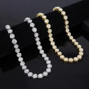 Hip Hop Bling Iced Rhinestone 10mm Round Miami Cuban Chain Charm Necklaces for Men Women Fashion Jewelry