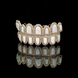 Hip Hop Braces Brass Micro Inlaid Zircon Sharp Teeth Jewelry Set