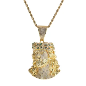 Hip Hop CZ Zircon Iced Out Necklace Greek Head Pendant Men’s Personalized Necklace Jewelry