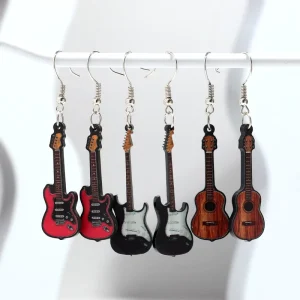 Hip Hop Creative Printed Earrings Musical Instrument Accessories Guitar Bass Violin Music Acrylic Dangle Earrings for Men Women