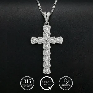 Hip Hop Cross Pendant Necklace 316 Stainless Steel Religious Prayer Jewelry Present Necklace for Men Women