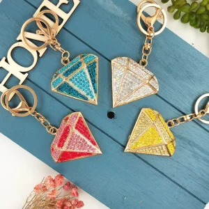 Hip Hop Diamond Keychain Alloy Rhinestone Keyring Urban Style Car & Bag Pendant Trendy Bling Accessory for Men & Women