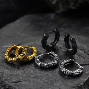 Hip Hop Edgy Unisex Clip on Earrings Electroplated Iron Skeleton Skull with Retro Textured Design Streetwear Festival Ready