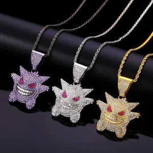 Hip Hop Full Crystal Zircon Pendant Necklace for Women and Men