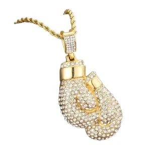 Hip Hop Full Diamond Necklace Gloves Boxing Pendant With Rope Chains Jewelry
