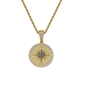 Hip Hop Full Zircon Compass Pendant Men’s Iced Out CZ Necklace Pendant