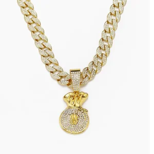 Hip Hop Gold Chain Long Gold Plated Necklace Accessories Mens Dollar Bag Necklaces Money Necklace Gold Chain