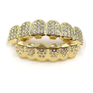 Hip Hop Halloween Gold Plated Rhinestone Grillz Tooth Cap Men Fashion Jewelry Accessories Gift Box Party Rapper Styles