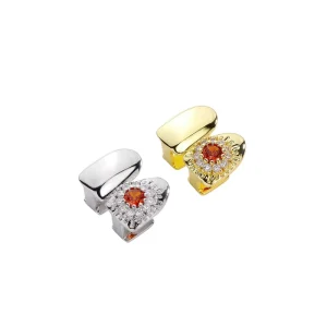 Hip Hop Hollow Red Stone Braces Gold Grillz Cool Glossy Dental Jewelry for Women Men Daily Wear Body Tooth Jewelry