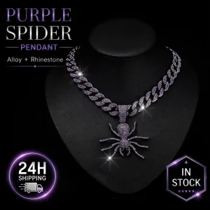Hip Hop Iced Out Black Spider Pendant Choker Necklace Gold Plated Link Chain with Purple Rhinestone for Party Occasions