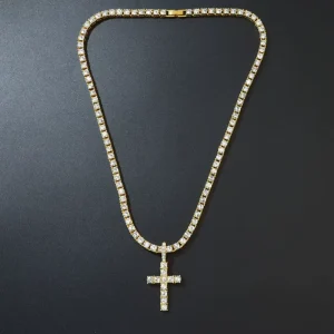Hip Hop Icy Pendant Necklace Gold Plated Bling Diamond Cross Pendant Cross Pendant for Men Jewelry
