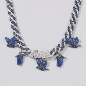 Hip Hop Jewelry Flock Nameplate Lab Grown diamond Fashion Pendant Necklaces Full Iced Out Blue Bird Charm Cuban Link Chain