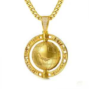 Hip Hop Jewelry Iced Out Charm Pendant Cubic Zirconia Diamond Rotate Map Pendant Necklace for Men Gift
