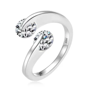 Hip Hop Jewelry Sterling Silver Rhodium Plated Iced 6.5mm 1CT Moissanite Eternity Band Two-Stone Ball Sweet Intertwined Ring