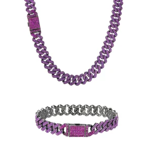 Hip Hop Men’s 12 mm Cuban Link Chain Purple Prong Cuban Chain