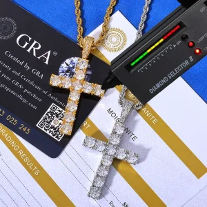 Hip Hop Moissanite Mixed Christian Jesus Bling Cross Pendant Necklace 925 Sterling Silver VVS Moissanite Gift for Men Women