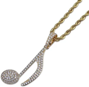 Hip Hop Pendant Necklace Iced Out Music Symbol Pendant Micro Setting Zircon Note Pendant for Man Women