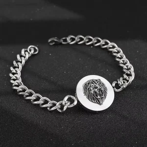 Hip Hop Punk Stainless Steel Cuban Chunky Shield Lion Head Design Silver Plated Fashion Men Chain Bracelets
