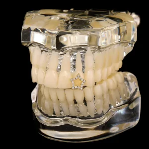 Hip Hop Rapper Hollow Out Single Grillz Full Zircon Punk Style Gold Plated Teeth Decoration Unisex Body Jewelry