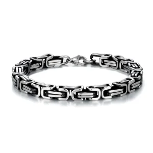 Hip Hop Square Buckle Stainless Steel Imperial Chain Viking Men’s Bracelet 7mm Wide 22cm Length
