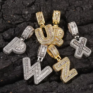 Hip Hop Square Zircon Ice-out Letter Custom Necklace Charms, Trendy Fashion Twist Chains Necklace with Name