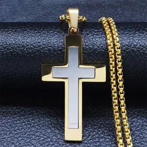 Hip Hop Stainless Steel Chain with Cross Pendants Necklaces for Men Trendy Fashion Jewelry Necklace Gift