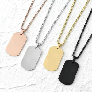 Hip Hop Stainless Steel Dog Tag Necklace Anti Allergy Multi Color Plated Box Chain Pendant Fashion Jewelry