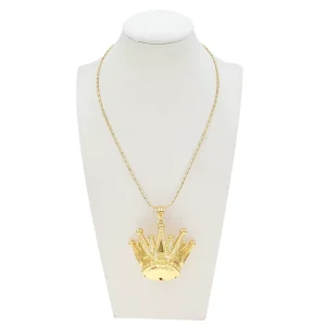 Hip Hop Style Gold Plated Crown Pendant Necklace Statement King Queen Crown Necklace for Men & Women