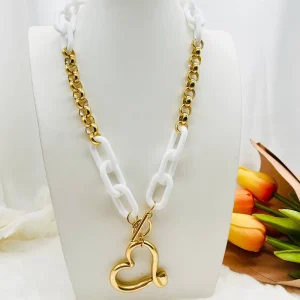 Hip Hop Style Hollow Heart Necklace Stainless Steel Necklace for Female Jewelry