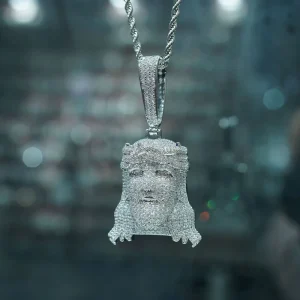 Hip Hop Zircon Brass Necklace Iced Out Zircon Figurine Pendant Stainless Steel Chain