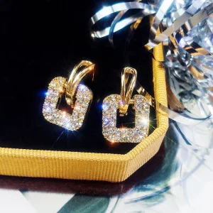 Hip hop Fashion Jewelry Alloy Earrings BlingBling Square Drop Earrings for Women