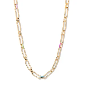 Hip hop Fashion Necklace Minimal Brass Gold Plated Jewelry Colorful Enamel Link Chain Necklace