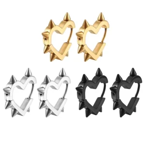 Hip hop Jewelry Punk Style Stainless Steel Earrings Spiked Rivets Heart Shape Fashion Hoop Earrings For Women Men