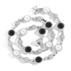 Hip hop Style Zircon Black and White Pearl Necklace Men’s Fashion Chain Accessories