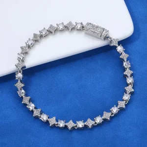 Hip hop Zircon Tennis Bracelet 925 Sterling Silver Light Luxury Cross Round Zircon Tennis Bracelet for Multiple Lengths