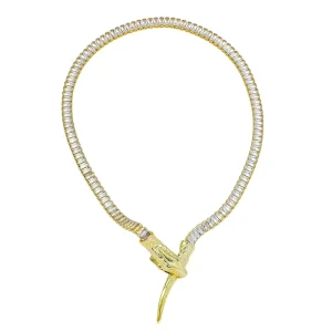 Hiphop Punk Style Zircon Snake Shaped Short Collarbone Necklace Brass Unisex