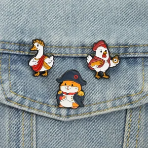 Historical Animal Enamel Pins Cute Anthropomorphic Roman Goose explorer Chicken Napoleon Hamster Brooch