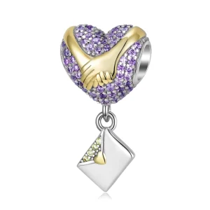 Holding Hands Tightly with Love Envelope Heart Shape Charm 925 Silver Bead with CZ for Women Jewelry Bracelet Valentine’s Gift