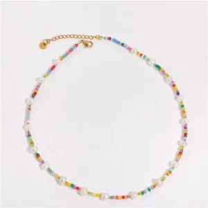 Holiday Beach Summer Handmade Multi Colored Candy Color Bead Natural Pearl Choker Necklace for Women Jewelry Fashion