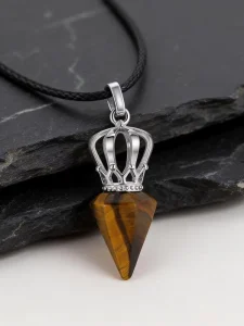 Hollow Crown Stainless Steel Hexagonal Cone Shape Pendant Necklace Punk Gothic Jewelry Gift for Men Daily Wear Party Accessory