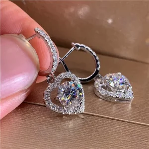 Hollow Heart Shaped Zirconia Hoop Drop Earrings Delicate Jewelry for Women Girls Gift 1Pair N2604296