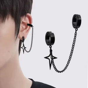 Hollow Starlight Pendant Double Ear Clips Stainless Steel Non-Piercing Earrings for Unisex Party Wear