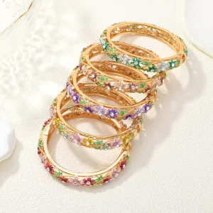 Hollow-out Bracelet Small Blossoms Enamel Bangle Handcrafted Flower Vintage Floral Enamel Bracelet