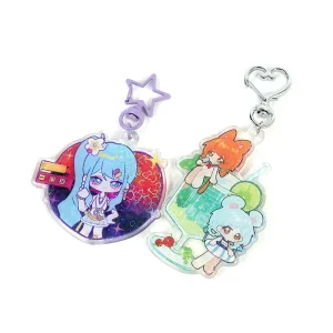 Holographic Cartoon Glitter Acrylic Keychain Custom Keyring Plastic Key Chain Acrylic Charms Epoxy Custom Acrylic Keychain
